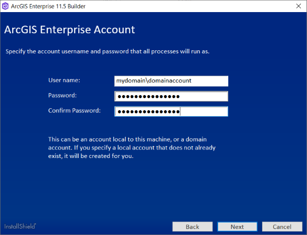 If you enter a domain account, it must already exist. If you enter a domain account, it must already exist.
