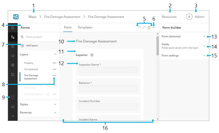 Forms page showing the form builder. Forms page showing the form builder.